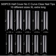 Clear XXL Square Tip NO-C CURVE (Pack Of 500 tips)