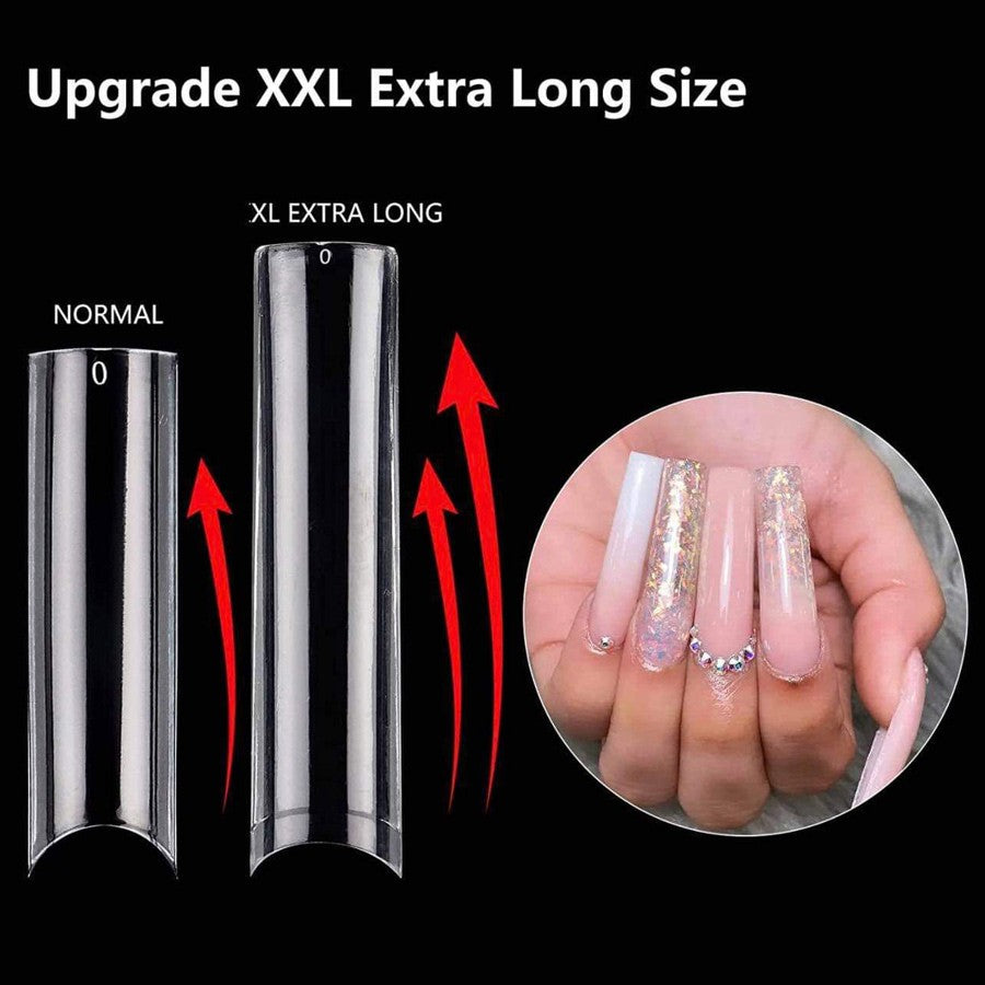 Clear XXL Square Tip NO-C CURVE (Pack Of 500 tips)