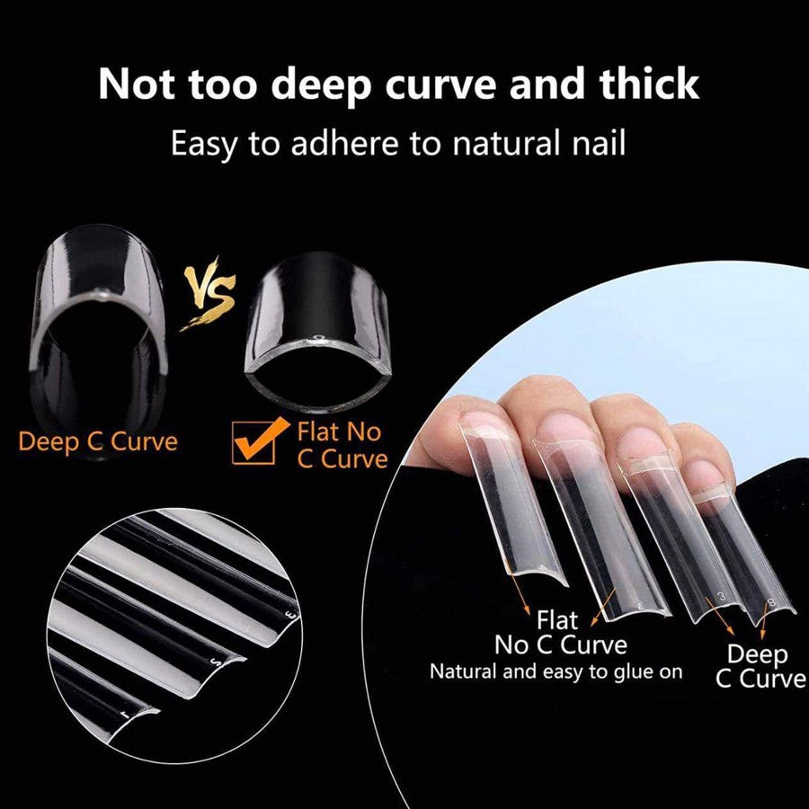 Clear Powder Tips Clear XXL Square Tip NO-C CURVE (Pack Of 500 tips) β Phong Tran Art