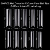 Clear XXL Square Tip NO-C CURVE (Pack Of 500 tips)